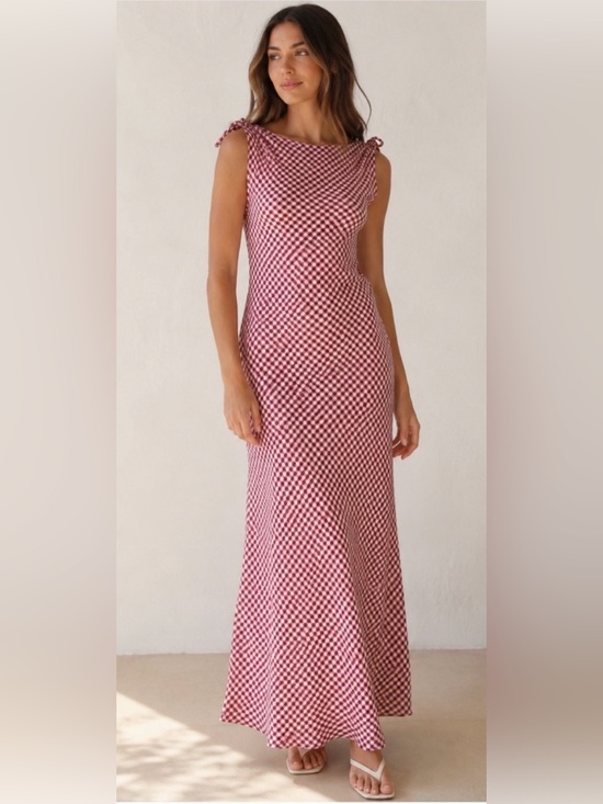 Caroline Constas Dresses & Skirts - Caroline Constas Rose and White Gingham Tie-Shoulder Maxi Dress